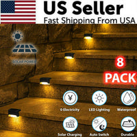 8 Pack New Solar Deck Lights Outdoor Waterproof LED Steps Lamps For Stairs Fence